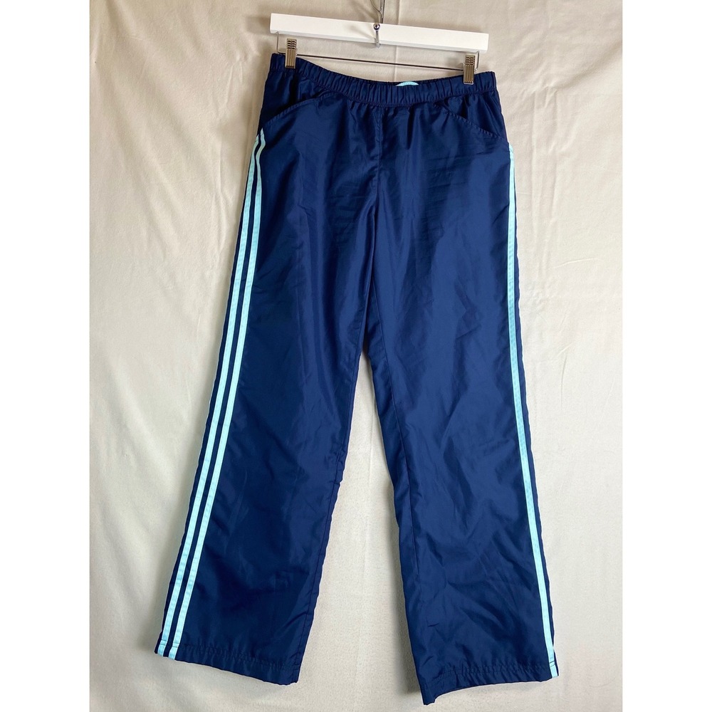 Adidas Women Track Pants M Vintage 2005 Wide Leg 3 Stripe Y2K Streetwear